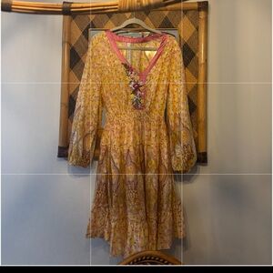 Aratta Silent Journey 'Tea Party' Embroidered Dress sz M NEW